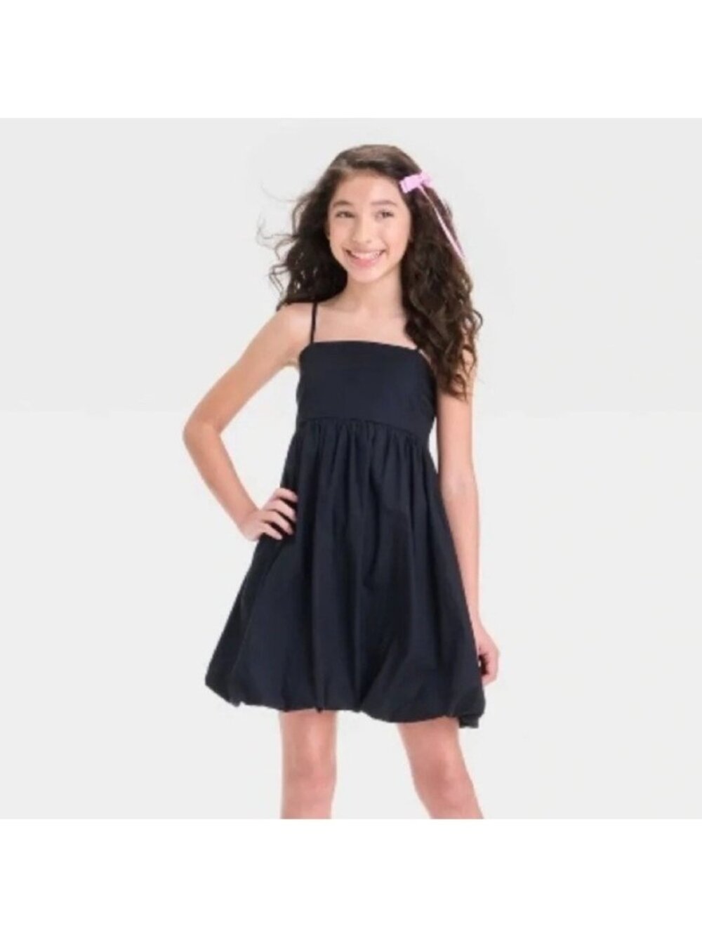 NWT Art Class Girls' Black Sleeveless Bubble Hem Dress XL (14) Pull On Spaghetti